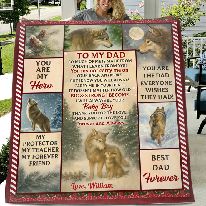 Personalized Christmas Fleece Throw Blanket / Quilt for Dad - To My Dad, You Are My Hero - Sentimental Holiday Gift from Children