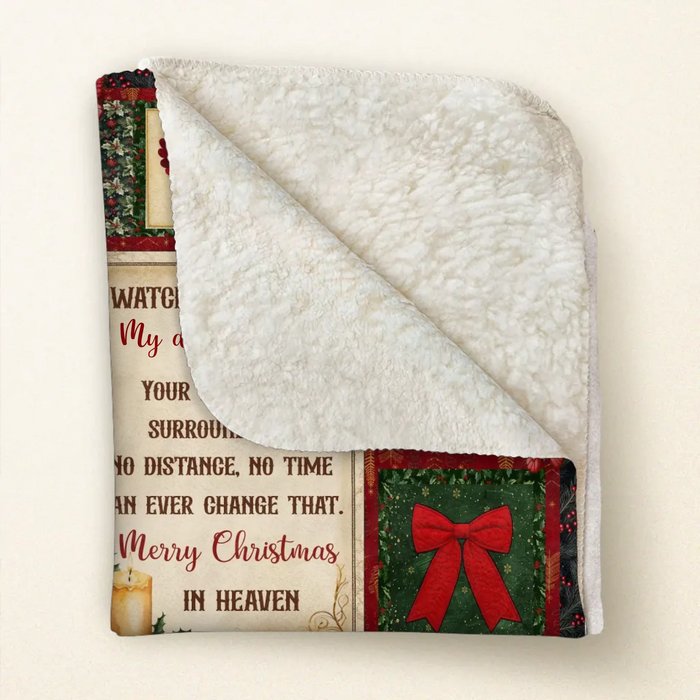 Personalized Christmas Memorial Fleece Throw Blanket / Quilt - Custom Name - Merry Christmas in Heaven - Sympathy Gift for Loss of Loved One