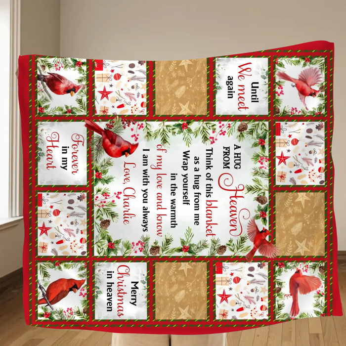 Personalized Memorial Fleece Throw Blanket/ Quilt - Memorial Gift Idea For Christmas -  A Hug From Heaven - Custom Name