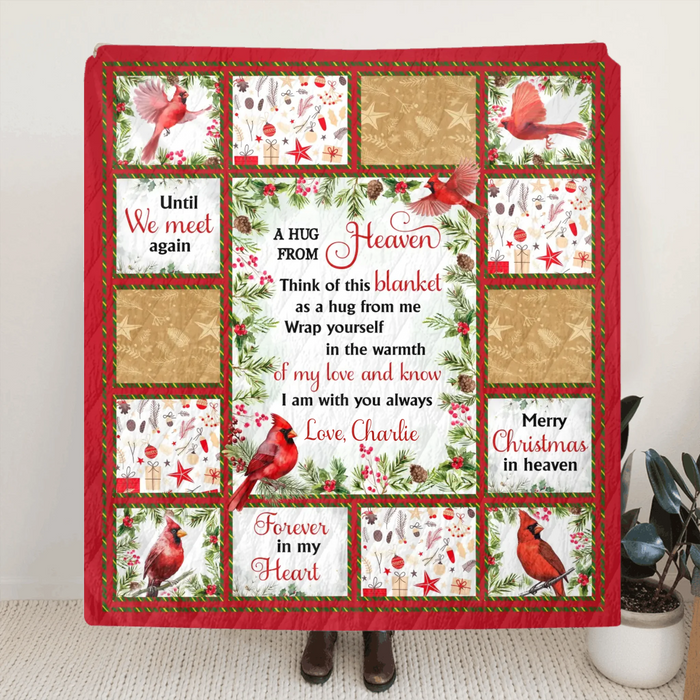 Personalized Memorial Fleece Throw Blanket/ Quilt - Memorial Gift Idea For Christmas -  A Hug From Heaven - Custom Name