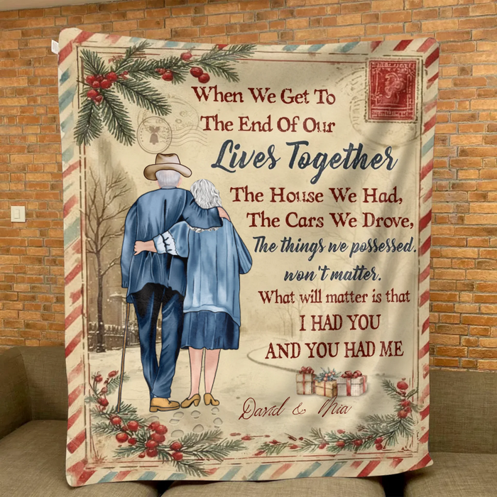 Personalized Old Couple Fleece Throw Blanket/ Quilt – Custom Names – Romantic Anniversary, Valentine’s Day or Christmas Gift for Couples