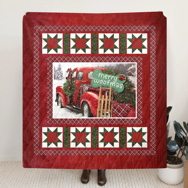 Personalized Dog Photo Fleece Throw Blanket/ Quilt - Merry Woofmas - Christmas Gift for Dog Lover with 8 Photos