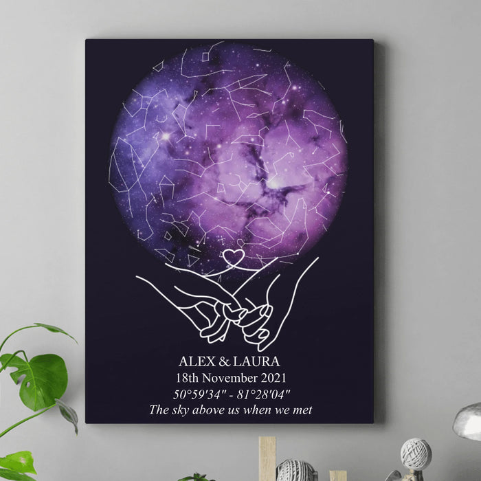 Personalized Star Map Couple Canvas – Romantic Anniversary or Wedding Gift - Custom Names, Date & Location