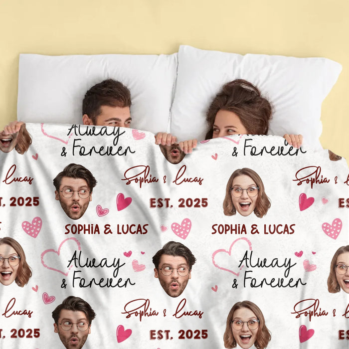 Personalized Couple Face Blanket - Add Your Faces, Names & Anniversary Year - Cute & Fun Valentine’s Gift