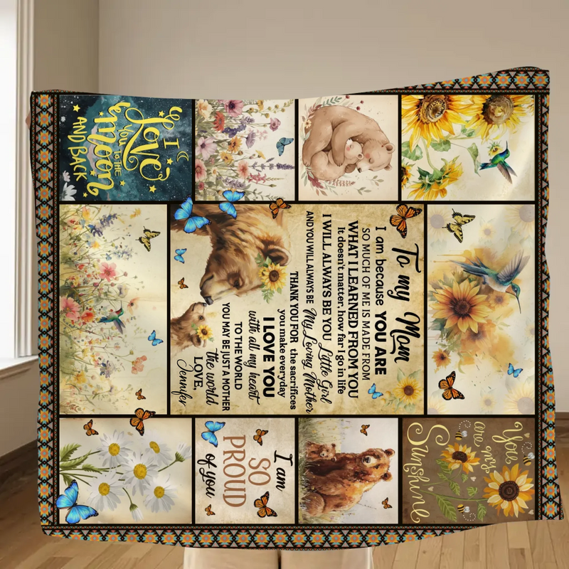 Personalized To My Mom Fleece Throw Blanket/ Quilt - Gift Idea To My Mom - You Are My Sunshine - Heartfelt Mother’s Day or Birthday Gift