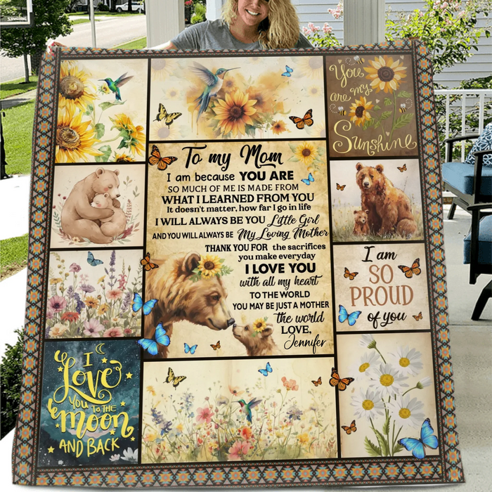 Personalized To My Mom Fleece Throw Blanket/ Quilt - Gift Idea To My Mom - You Are My Sunshine - Heartfelt Mother’s Day or Birthday Gift