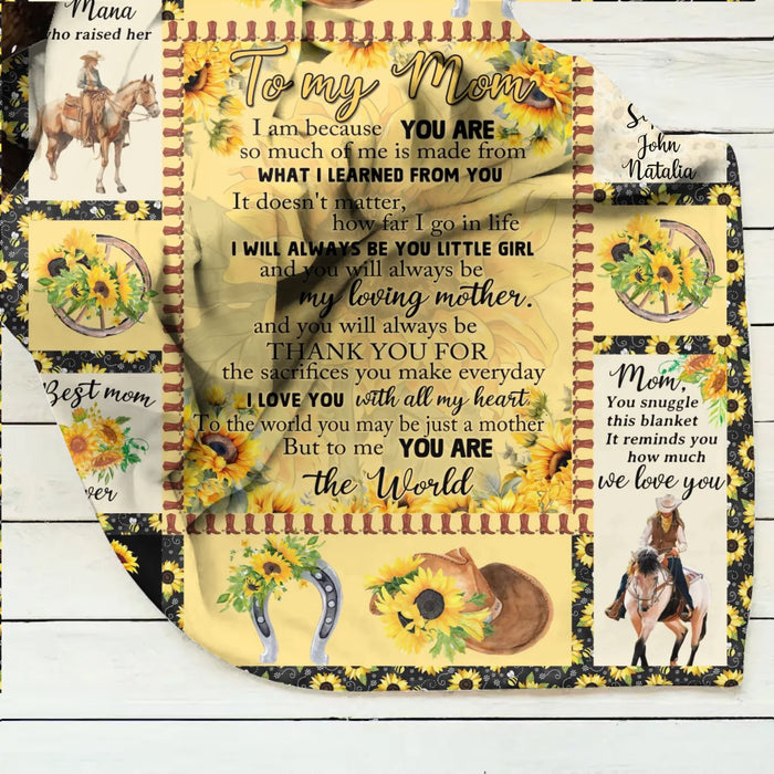 Personalized To My Mom Sunflower Fleece Throw Blanket/ Quilt – Cowgirl Theme with Up to 5 Kids’ Names – Heartfelt Mother’s Day or Birthday Gift