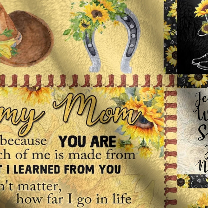Personalized To My Mom Sunflower Fleece Throw Blanket/ Quilt – Cowgirl Theme with Up to 5 Kids’ Names – Heartfelt Mother’s Day or Birthday Gift