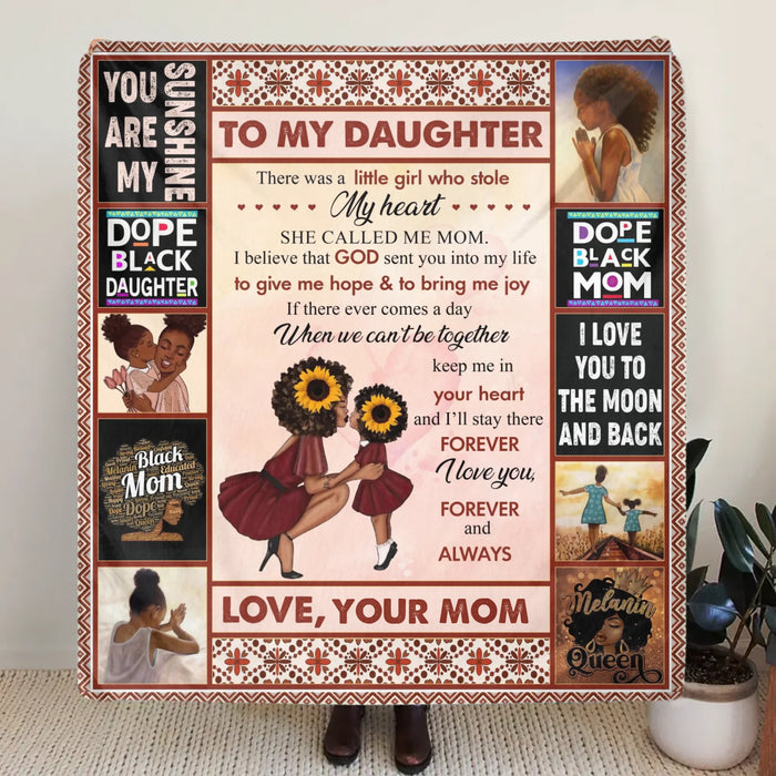 Personalized To My Daughter Fleece Throw Blanket/ Quilt - Heartfelt Message, Afro Girl Art & Love Quote - Gift from Mom