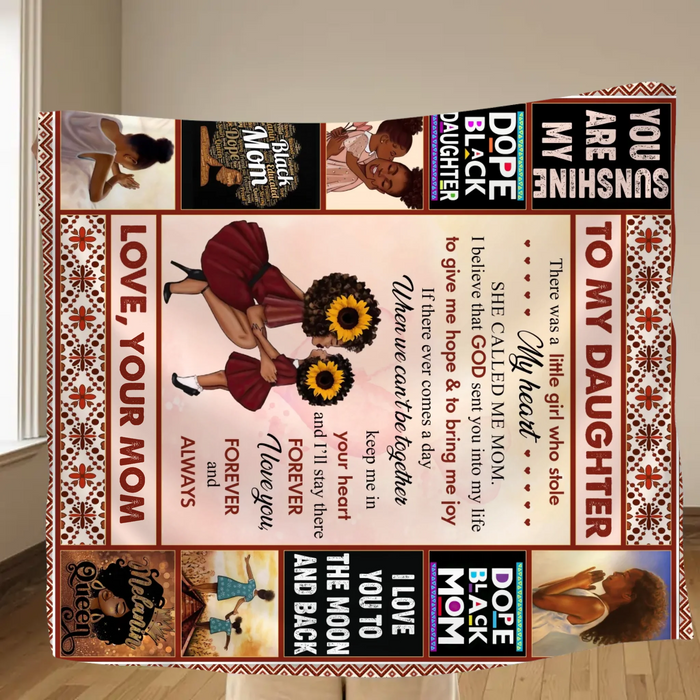 Personalized To My Daughter Fleece Throw Blanket/ Quilt - Heartfelt Message, Afro Girl Art & Love Quote - Gift from Mom