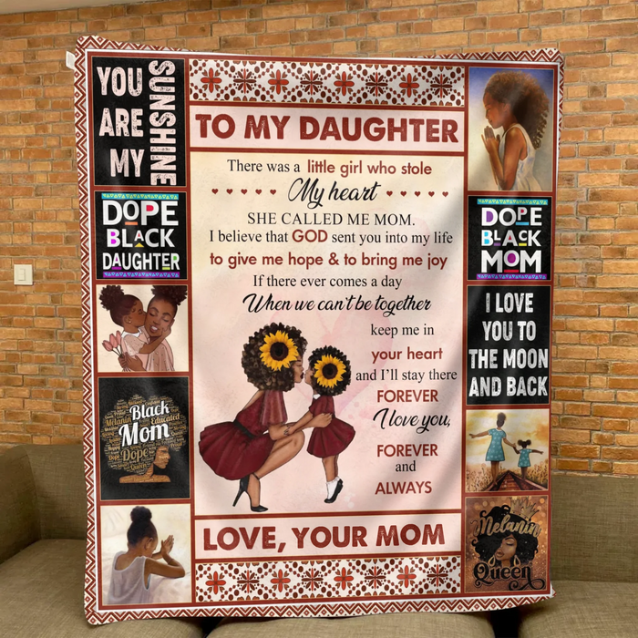 Personalized To My Daughter Fleece Throw Blanket/ Quilt - Heartfelt Message, Afro Girl Art & Love Quote - Gift from Mom