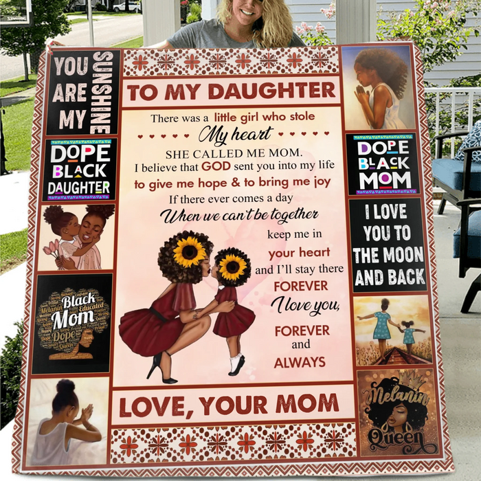 Personalized To My Daughter Fleece Throw Blanket/ Quilt - Heartfelt Message, Afro Girl Art & Love Quote - Gift from Mom