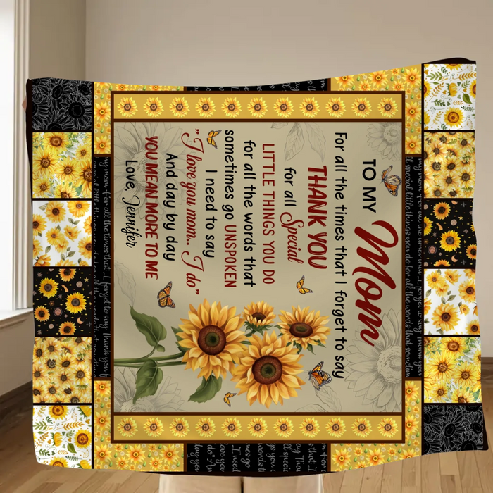 Personalized To My Mom Fleece Throw Blanket/ Quilt - Gift Idea To Mom/ Mother - And Day By Day You Mean More To Me