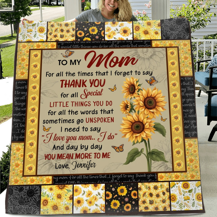 Personalized To My Mom Fleece Throw Blanket/ Quilt - Gift Idea To Mom/ Mother - And Day By Day You Mean More To Me