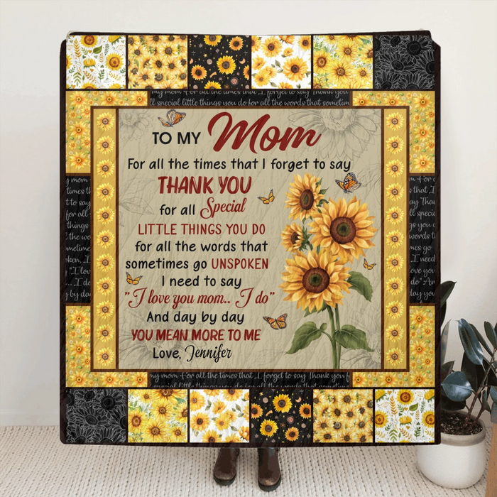 Personalized To My Mom Fleece Throw Blanket/ Quilt - Gift Idea To Mom/ Mother - And Day By Day You Mean More To Me