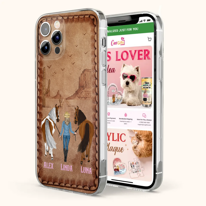 Personalized Cowgirl Phone Case For iPhone/ Samsung - Custom Names & Horses - Gift Idea For Horse Lover