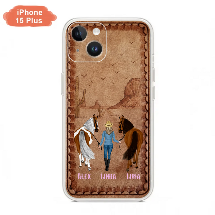 Personalized Cowgirl Phone Case For iPhone/ Samsung - Custom Names & Horses - Gift Idea For Horse Lover
