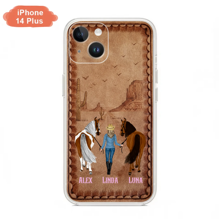 Personalized Cowgirl Phone Case For iPhone/ Samsung - Custom Names & Horses - Gift Idea For Horse Lover