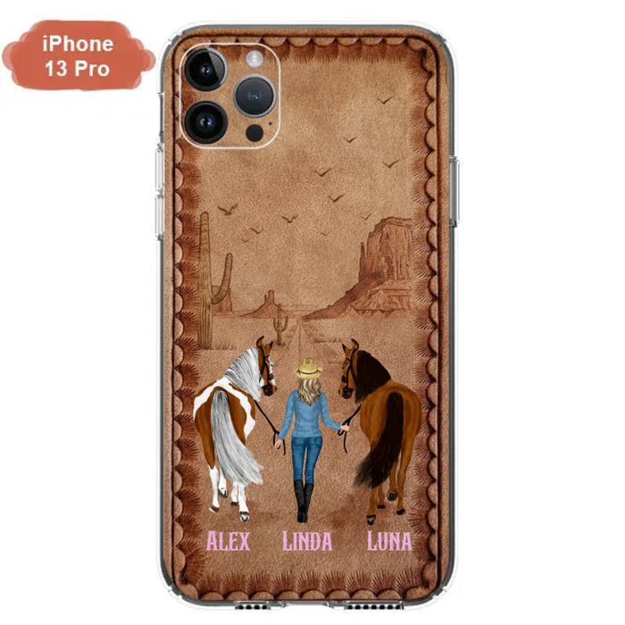 Personalized Cowgirl Phone Case For iPhone/ Samsung - Custom Names & Horses - Gift Idea For Horse Lover