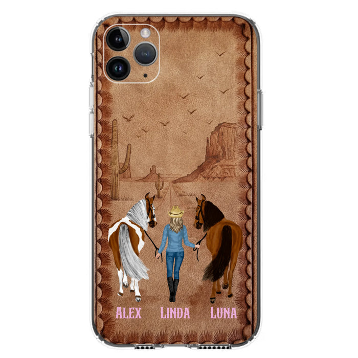 Personalized Cowgirl Phone Case For iPhone/ Samsung - Custom Names & Horses - Gift Idea For Horse Lover