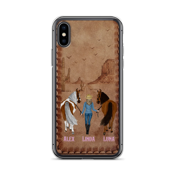 Personalized Cowgirl Phone Case For iPhone/ Samsung - Custom Names & Horses - Gift Idea For Horse Lover