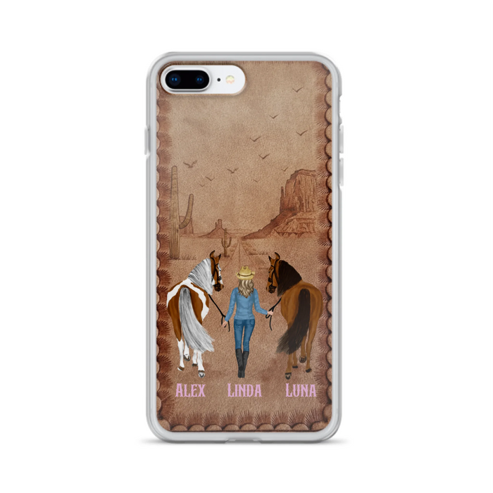 Personalized Cowgirl Phone Case For iPhone/ Samsung - Custom Names & Horses - Gift Idea For Horse Lover