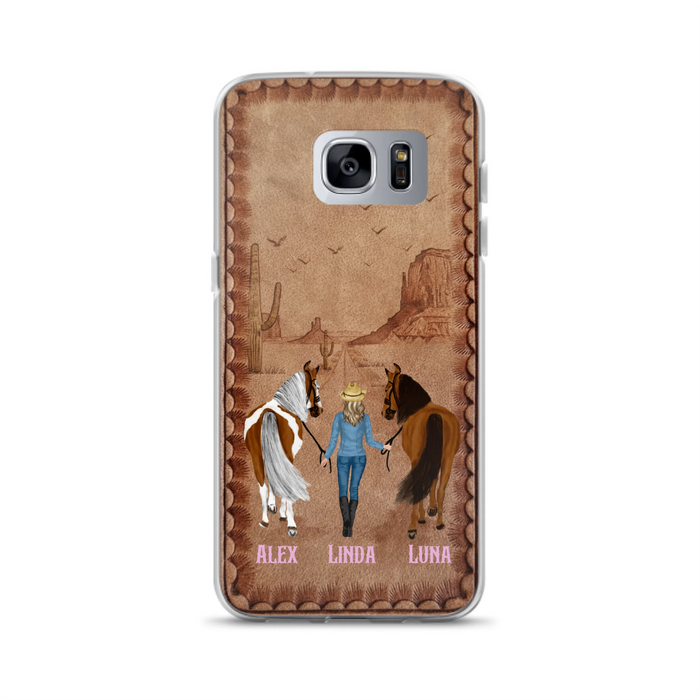 Personalized Cowgirl Phone Case For iPhone/ Samsung - Custom Names & Horses - Gift Idea For Horse Lover