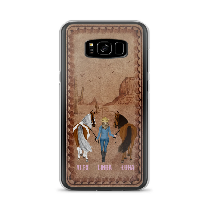 Personalized Cowgirl Phone Case For iPhone/ Samsung - Custom Names & Horses - Gift Idea For Horse Lover