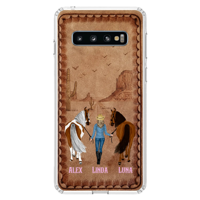 Personalized Cowgirl Phone Case For iPhone/ Samsung - Custom Names & Horses - Gift Idea For Horse Lover