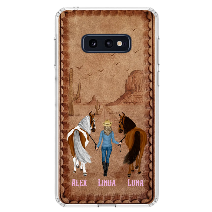 Personalized Cowgirl Phone Case For iPhone/ Samsung - Custom Names & Horses - Gift Idea For Horse Lover