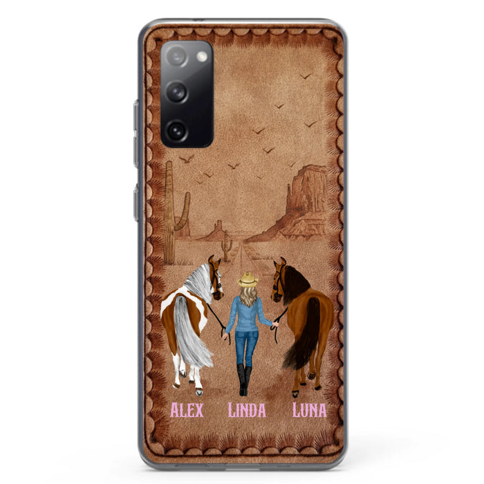 Personalized Cowgirl Phone Case For iPhone/ Samsung - Custom Names & Horses - Gift Idea For Horse Lover