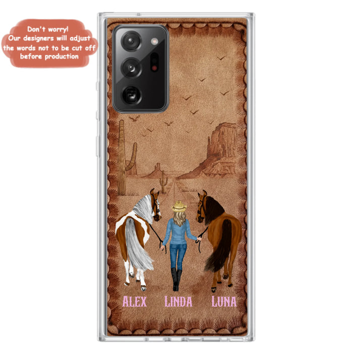 Personalized Cowgirl Phone Case For iPhone/ Samsung - Custom Names & Horses - Gift Idea For Horse Lover