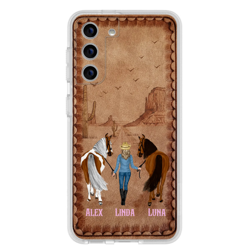 Personalized Cowgirl Phone Case For iPhone/ Samsung - Custom Names & Horses - Gift Idea For Horse Lover