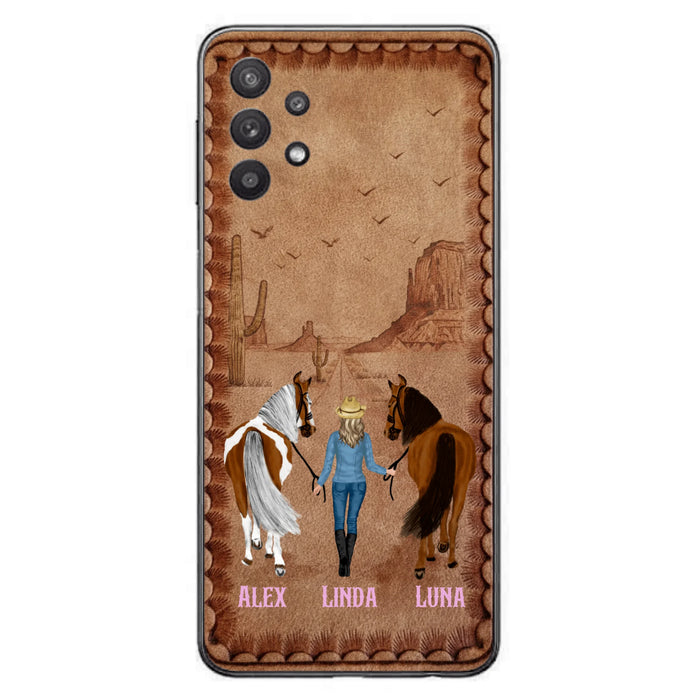 Personalized Cowgirl Phone Case For iPhone/ Samsung - Custom Names & Horses - Gift Idea For Horse Lover