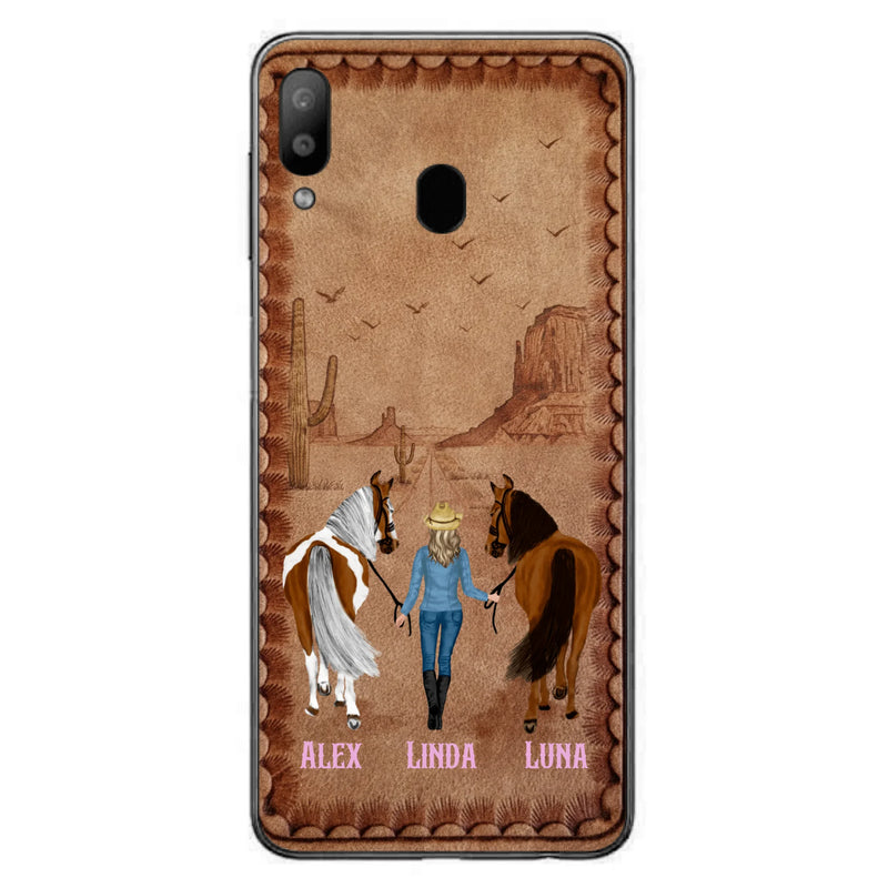 Personalized Cowgirl Phone Case For iPhone/ Samsung - Custom Names & Horses - Gift Idea For Horse Lover