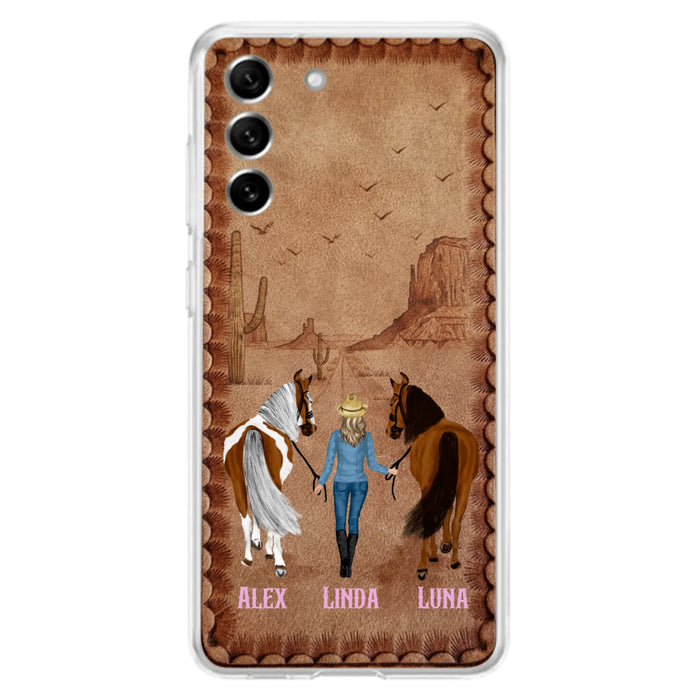 Personalized Cowgirl Phone Case For iPhone/ Samsung - Custom Names & Horses - Gift Idea For Horse Lover