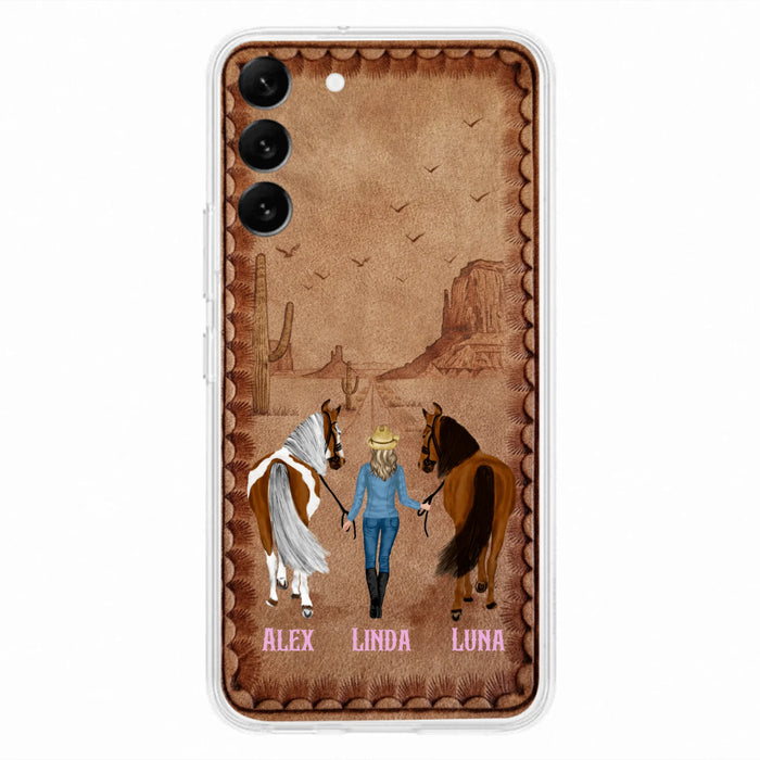 Personalized Cowgirl Phone Case For iPhone/ Samsung - Custom Names & Horses - Gift Idea For Horse Lover