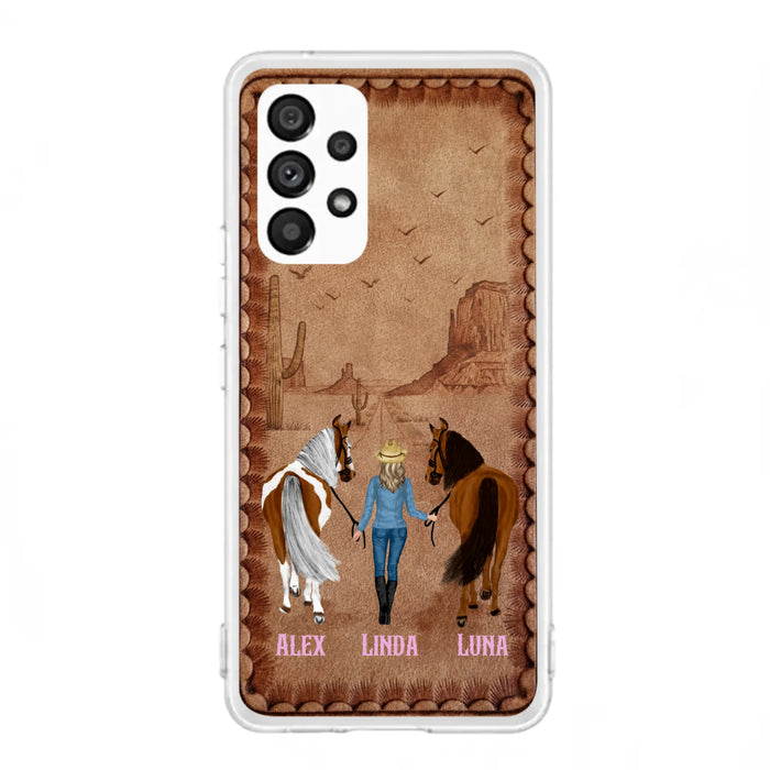 Personalized Cowgirl Phone Case For iPhone/ Samsung - Custom Names & Horses - Gift Idea For Horse Lover