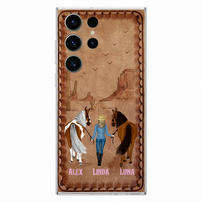 Personalized Cowgirl Phone Case For iPhone/ Samsung - Custom Names & Horses - Gift Idea For Horse Lover