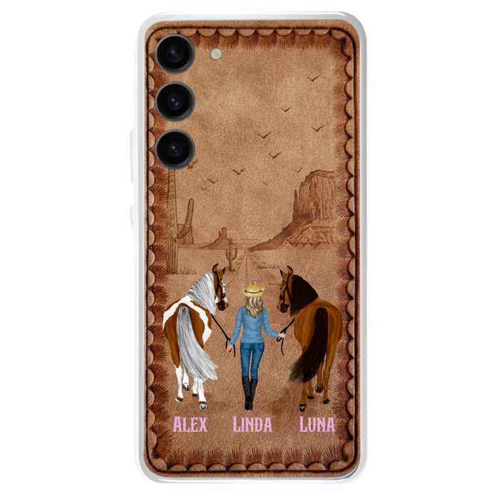 Personalized Cowgirl Phone Case For iPhone/ Samsung - Custom Names & Horses - Gift Idea For Horse Lover
