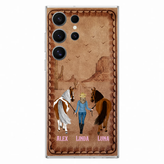 Personalized Cowgirl Phone Case For iPhone/ Samsung - Custom Names & Horses - Gift Idea For Horse Lover