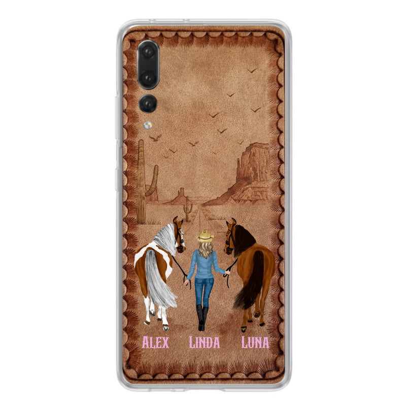 Personalized Cowgirl Phone Case - Xiaomi/ Huawei/ Oppo - Custom Names & Horses - Gift Idea For Horse Lover