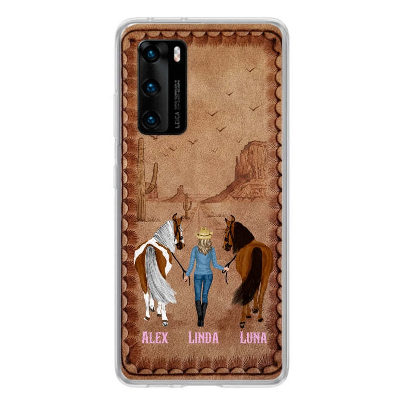 Personalized Cowgirl Phone Case - Xiaomi/ Huawei/ Oppo - Custom Names & Horses - Gift Idea For Horse Lover