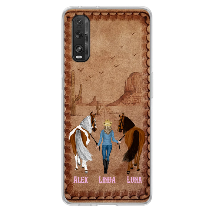 Personalized Cowgirl Phone Case - Xiaomi/ Huawei/ Oppo - Custom Names & Horses - Gift Idea For Horse Lover