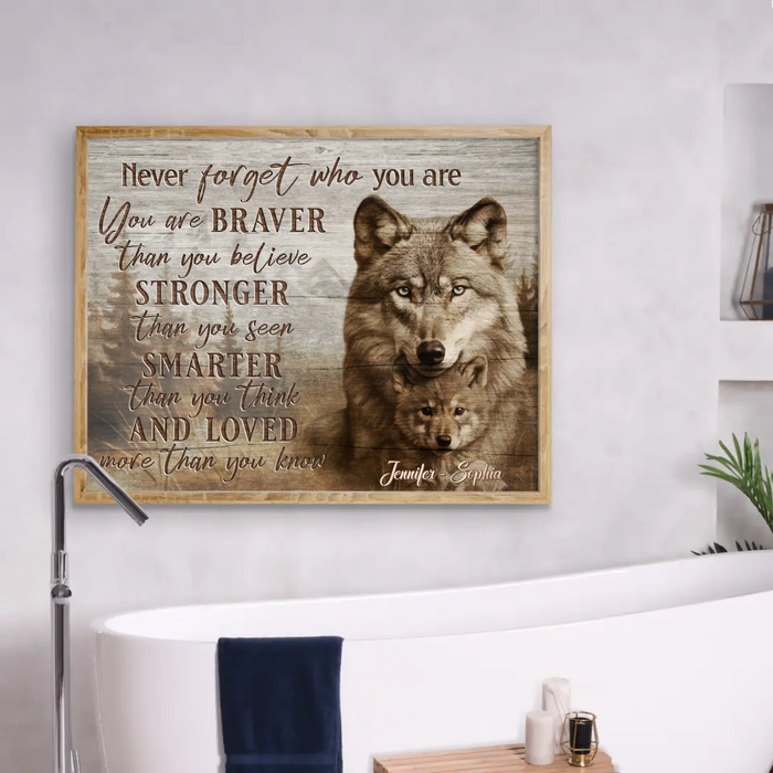 Personalized Wolf Parent & Child Poster - “Never Forget Who You Are” - Custom Names, Inspirational Gift for Daughter or Son