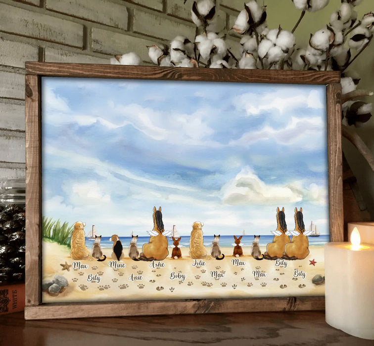 Personalized Pet At The Beach Poster - Gift Idea For Dog/ Cat/ Rabbit/ Horse Lovers with up to 12 Pets - Home Decor Gift