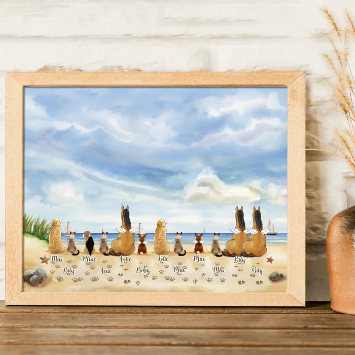 Personalized Pet At The Beach Poster - Gift Idea For Dog/ Cat/ Rabbit/ Horse Lovers with up to 12 Pets - Home Decor Gift
