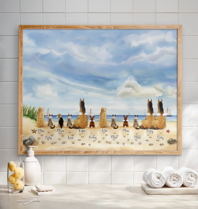 Personalized Pet At The Beach Poster - Gift Idea For Dog/ Cat/ Rabbit/ Horse Lovers with up to 12 Pets - Home Decor Gift