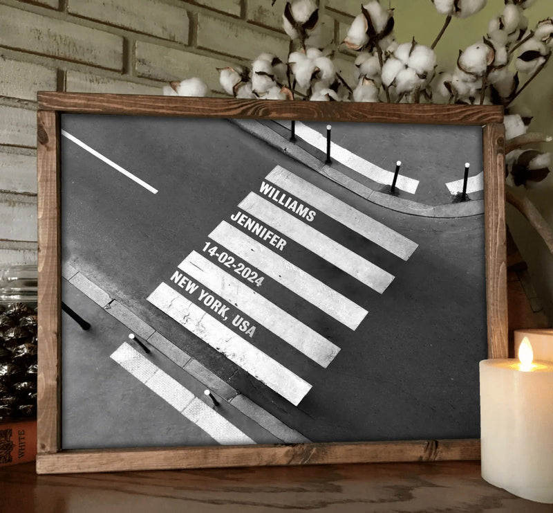 Personalized Crosswalk Street Poster – Custom Names, Date & Location – Unique Anniversary Gift, Wedding Gift, Valentine’s Day