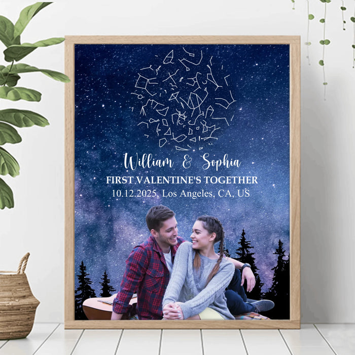 Personalized Star Map Couple Poster – Custom Names, Date & Location – First Valentine’s Together,  Couple Gift
